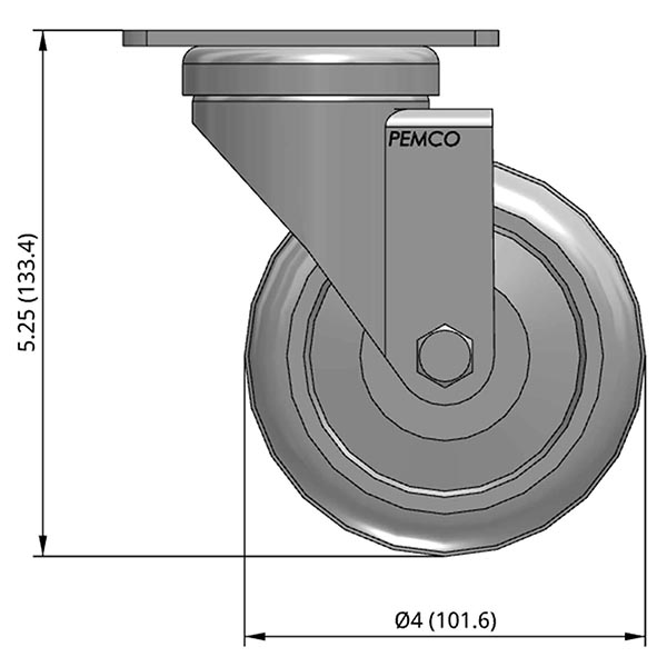 Side view drawing of caster with dimensions